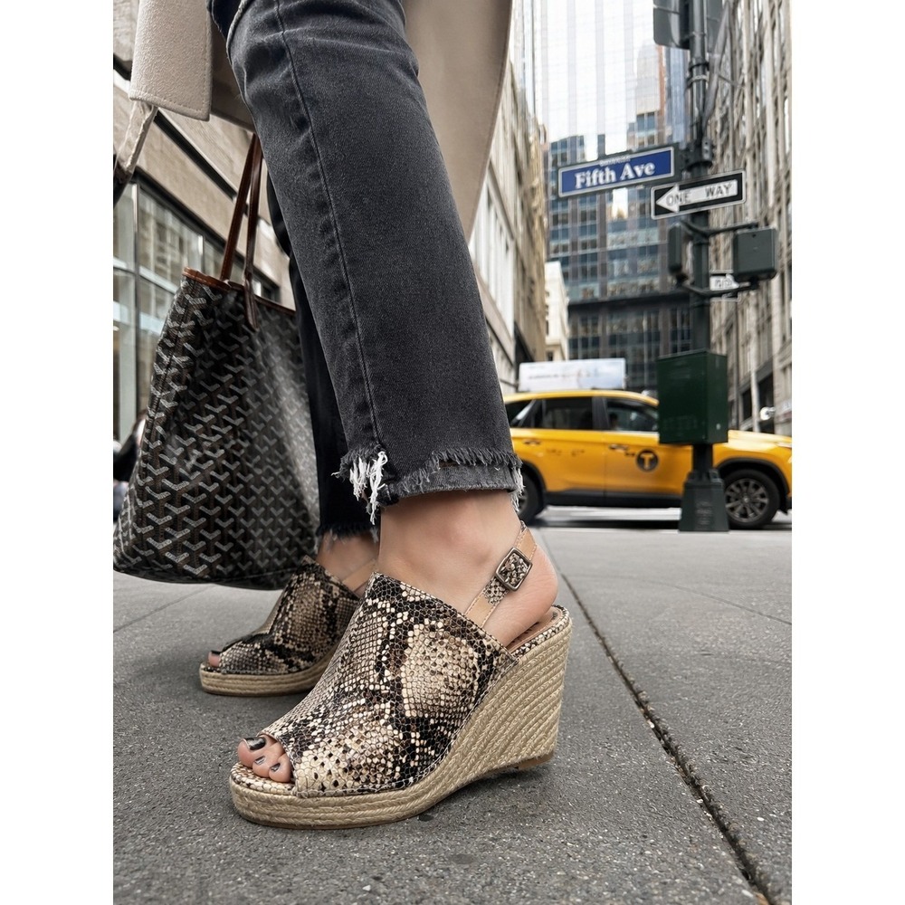 Abound Charlotte Snake Print Espadrille Wedge Sandals Brown Tan Size 10